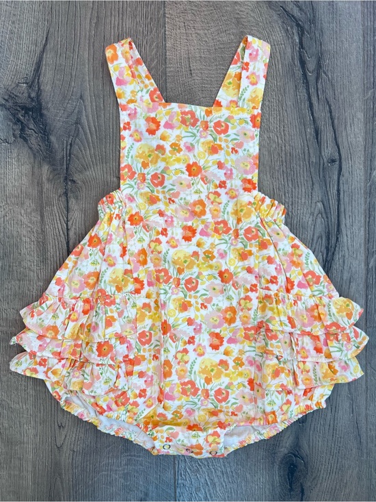 Stitchy Fish Other - Floral Ruffle Butt Romper - Orange & Yellow - 3T